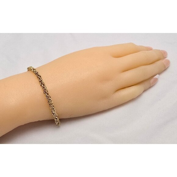 Fancy 18K Karat Solid Yellow Gold Designer Byzantine Link Chain Bracelet 7.25" L - Picture 9 of 16